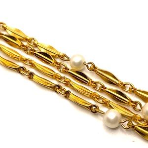 VINTAGE Gold Tone and Pearl Long Necklace 54" Estate Jewelry ✨ K051